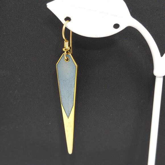 Laurel Burch Long Blue Enamel Earrings Gold Plated Cloisonné Dangle 1980s - Picture 4 of 10